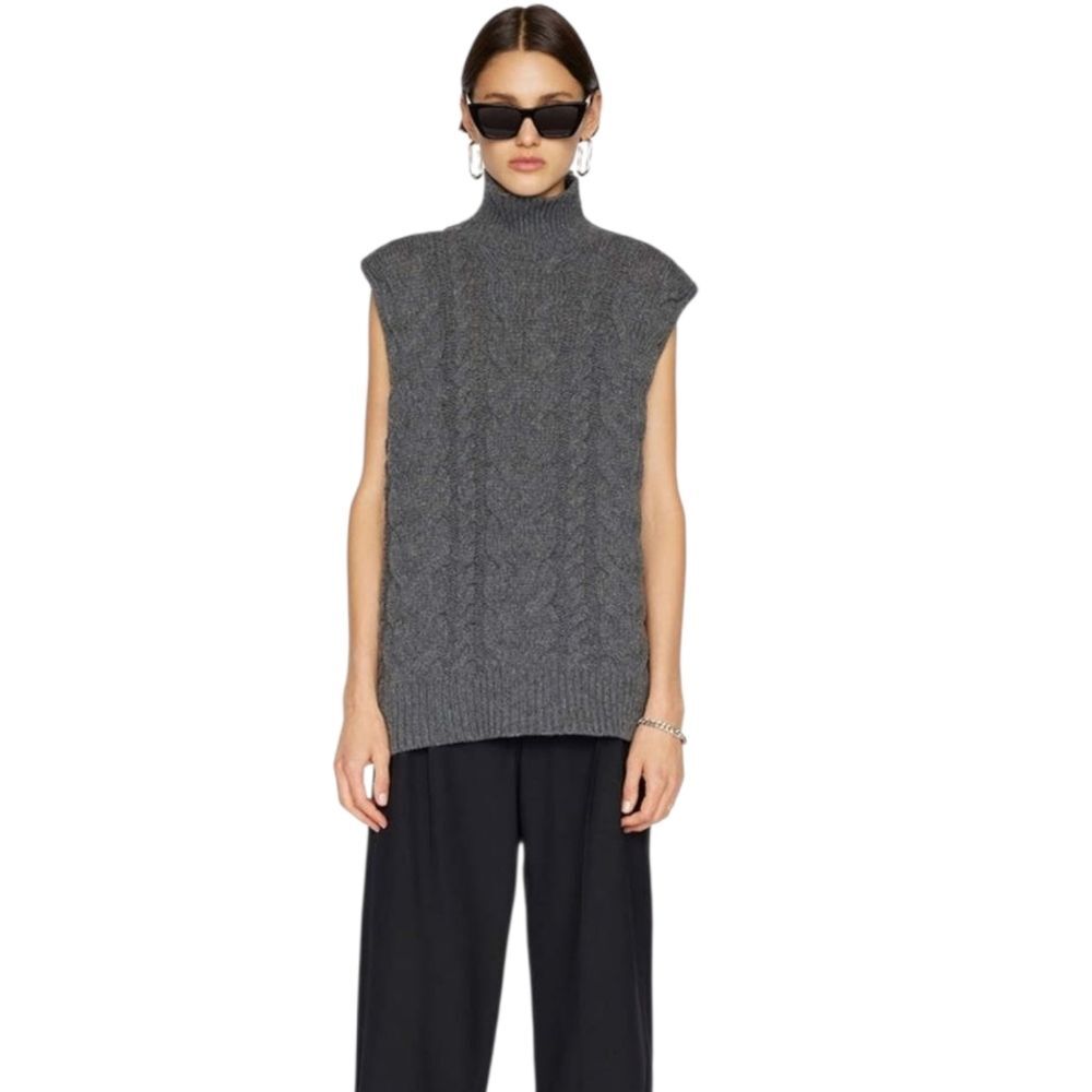 Frame Denim Cable Knit Grey Wool Turtleneck Sweater Vest Size Small